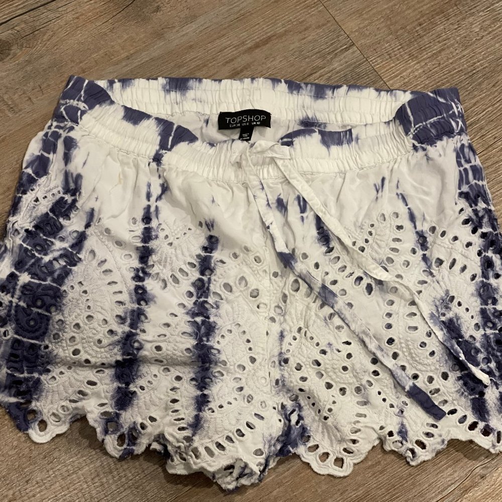 Topshop tie dye eyelet shorts- Size 6